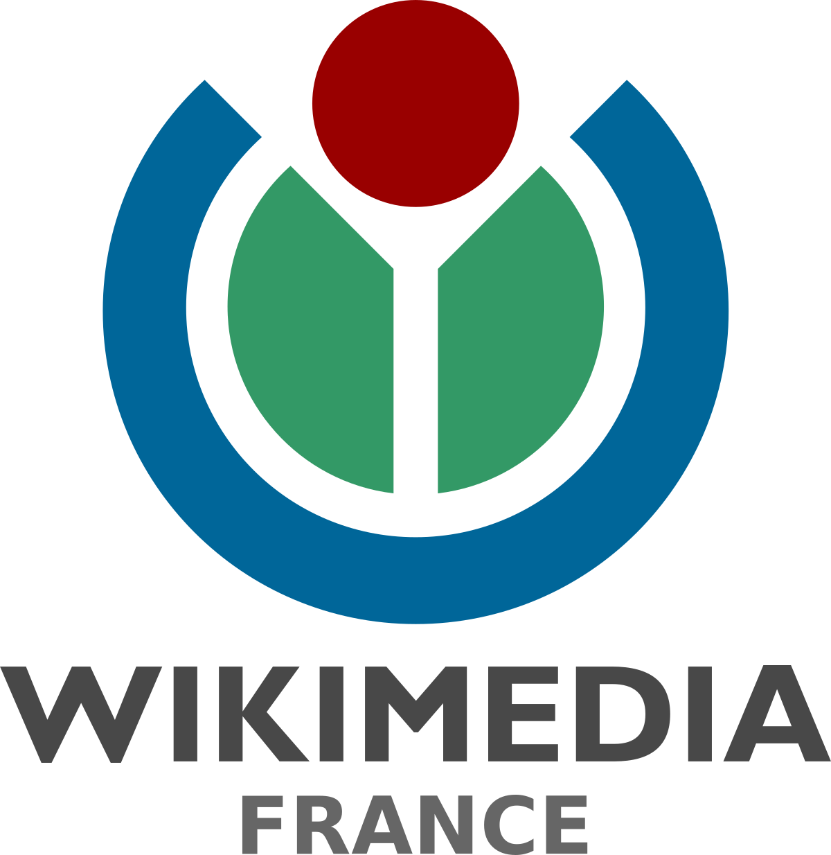 Logo Wikimedia France - bleu, rouge et vert.